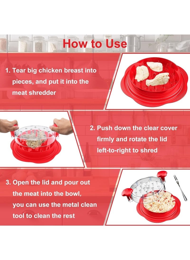 YelaJoy Large Chicken Shredder Tool Twist with Brush & Fork, Visible Meat Shredder Machine, Non-Slip Base & Ergonomic Handle, BPA-Free Shredder for Beef & Chicken, Red - Image 5